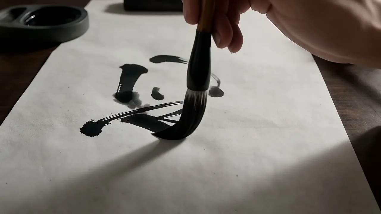 Wan 2.7 self-portrait, ink calligraphy