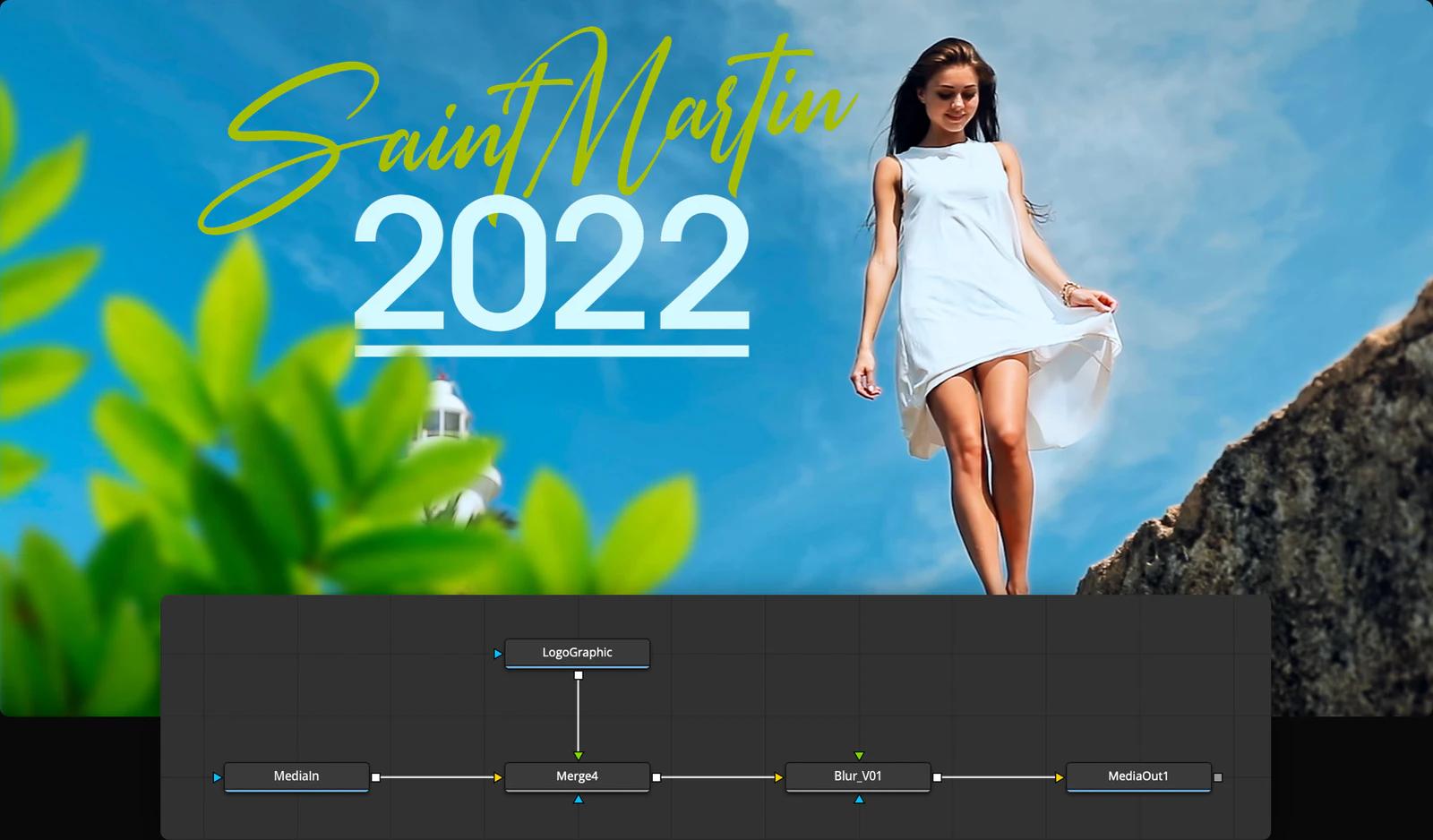 DaVinci Resolve Fusion example showing a title composite and connected visual-effects nodes